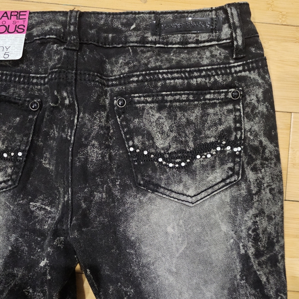 Almost Famous Y2K Distressed Black Gray Rhinestone Studded Pants Skinny Jeans 5 - Picture 6 of 8